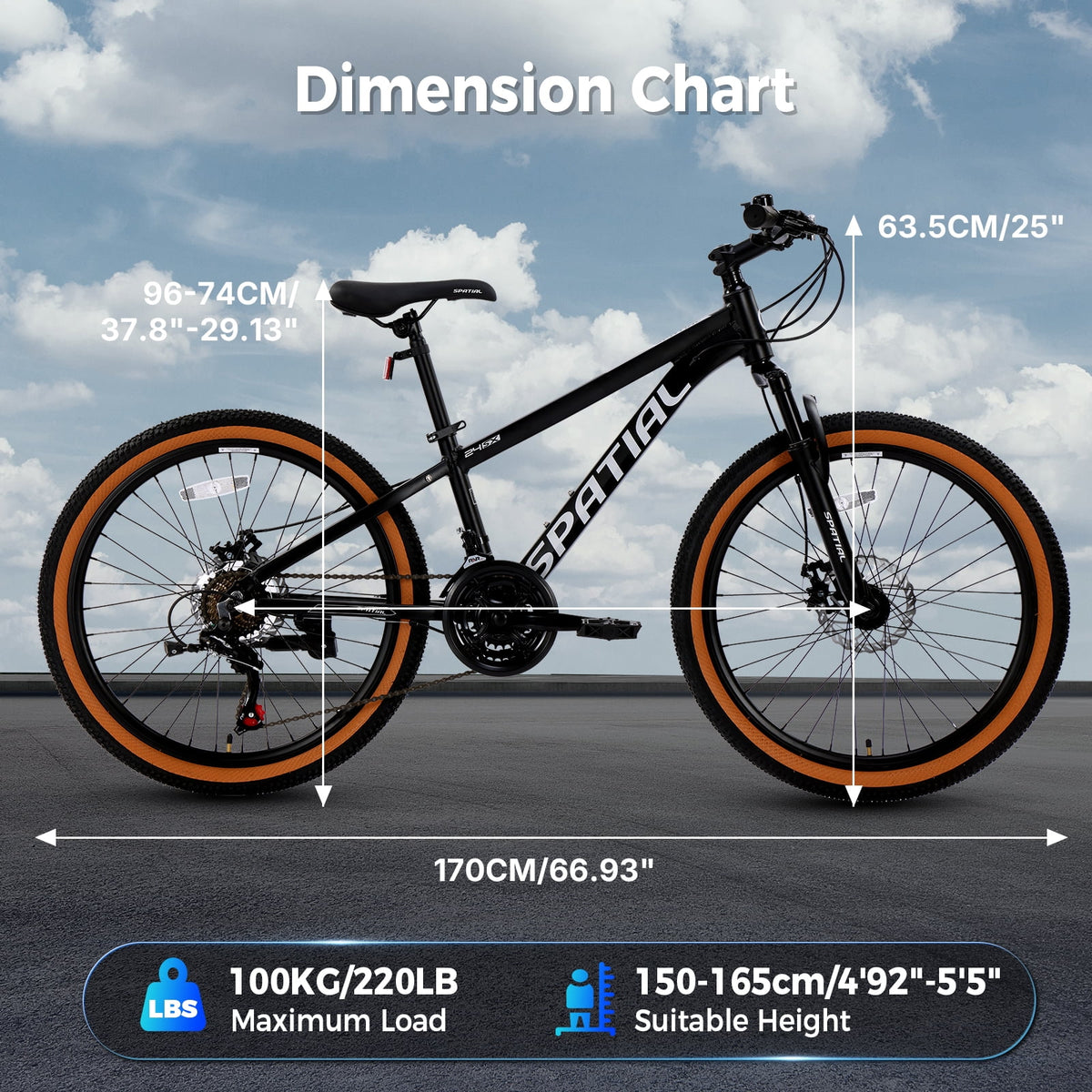 SPATIAL 24/26/27.5/29 in Mountain Bike, 8/21 Speed Lightweight Aluminum Magensium Frame Mountain Bicycle, Fits Men Women Teenagers Adult Disc Brake MTB Bicycle
