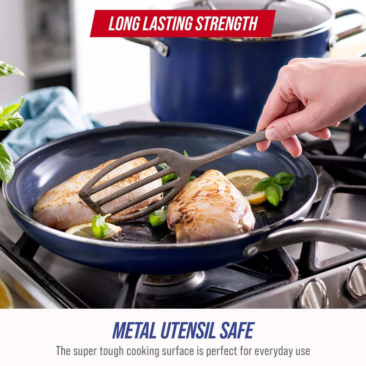 Blue Diamond 14 Piece Cookware Set, Diamond Infused Ceramic Healthy Nonstick, Blue