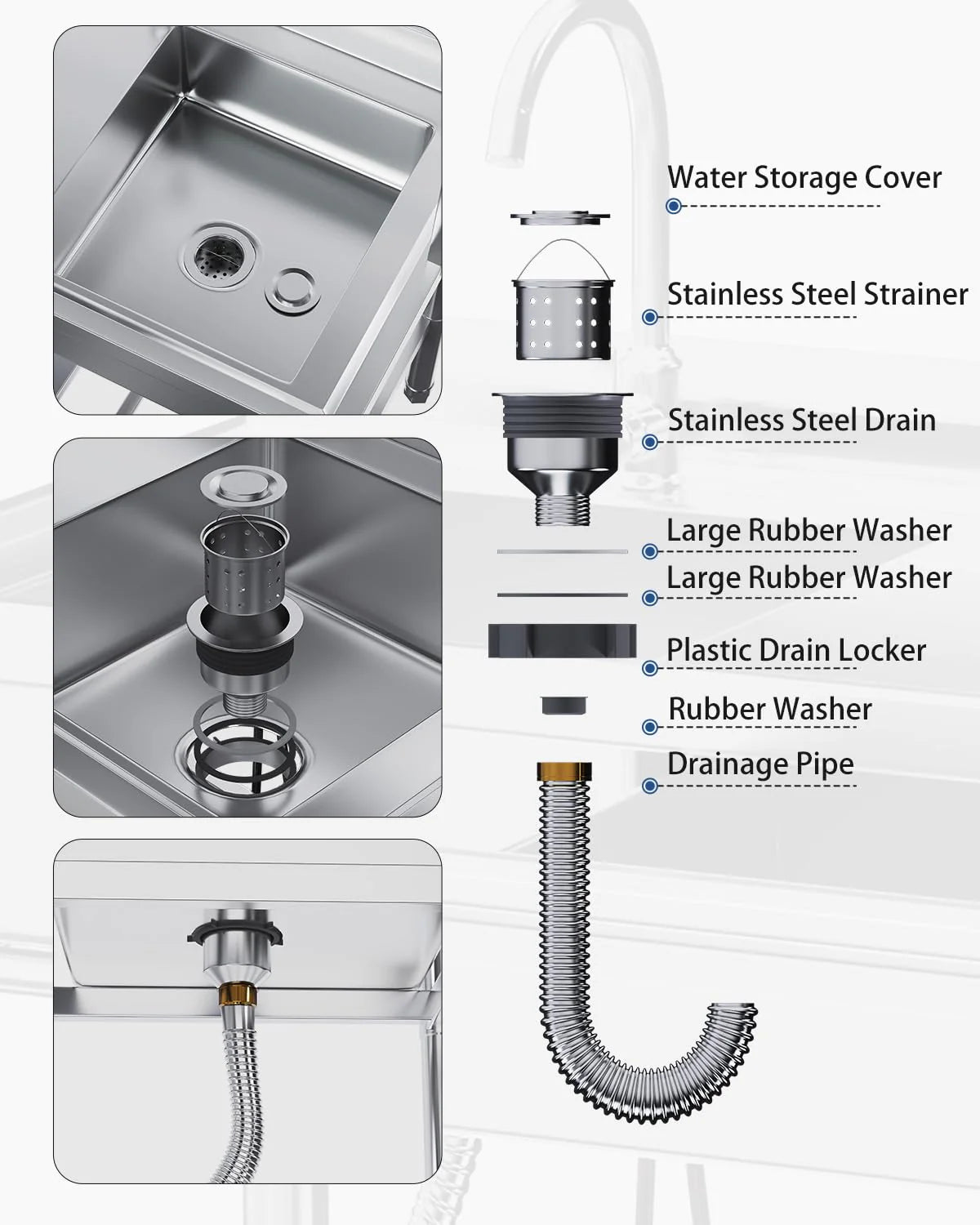 AECOJOY 24''x20'' Stainless Steel Utility Sink, Free Standing Single Bowl Commercial Kitchen Sinks with Faucet