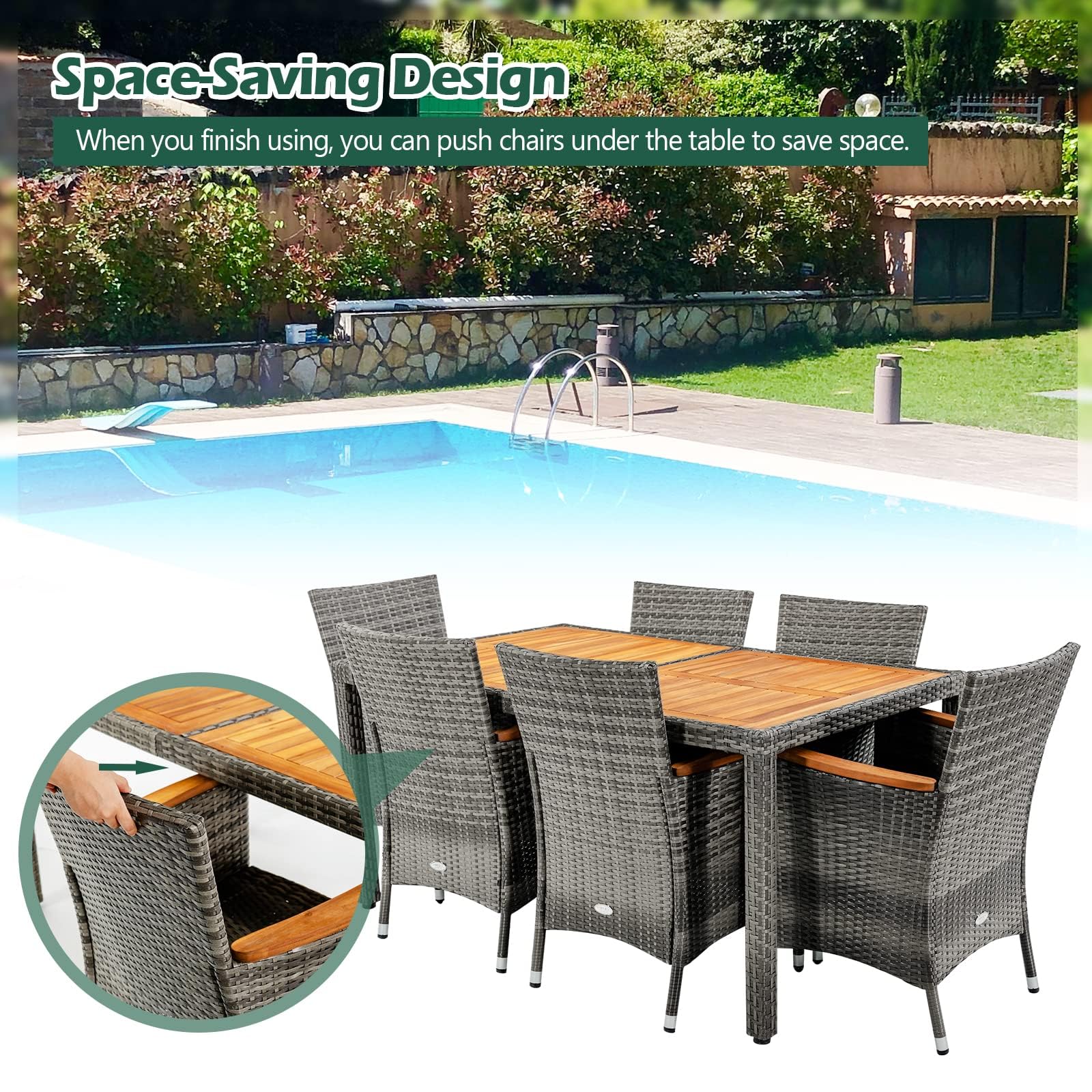 Tangkula 9 Pieces Rattan Outdoor Dining Set with 13Ft Solar Patio Umbrella