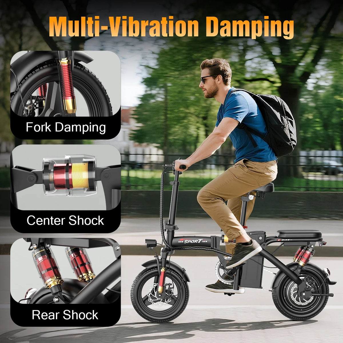 ASKGO 1200W Peak Motor, Folding Electric Bike for Adults Teens, 14'' Commuting Bike, Max 28MPH/35 Miles E - Bike, 3 Speed Double Mini Electric Bike, UL2849