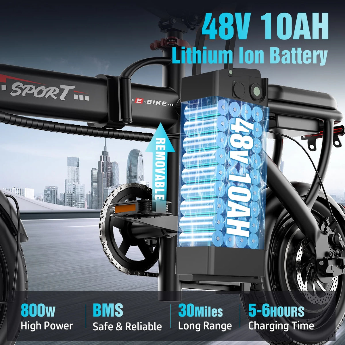 ASKGO Z6 14" Electric Bike 1200W Motor, 48V/10AH E - Mountain Bike, Folding Electric Bicycle for Adult with Two Seats UL2849, Unisex, Pedal - Assist