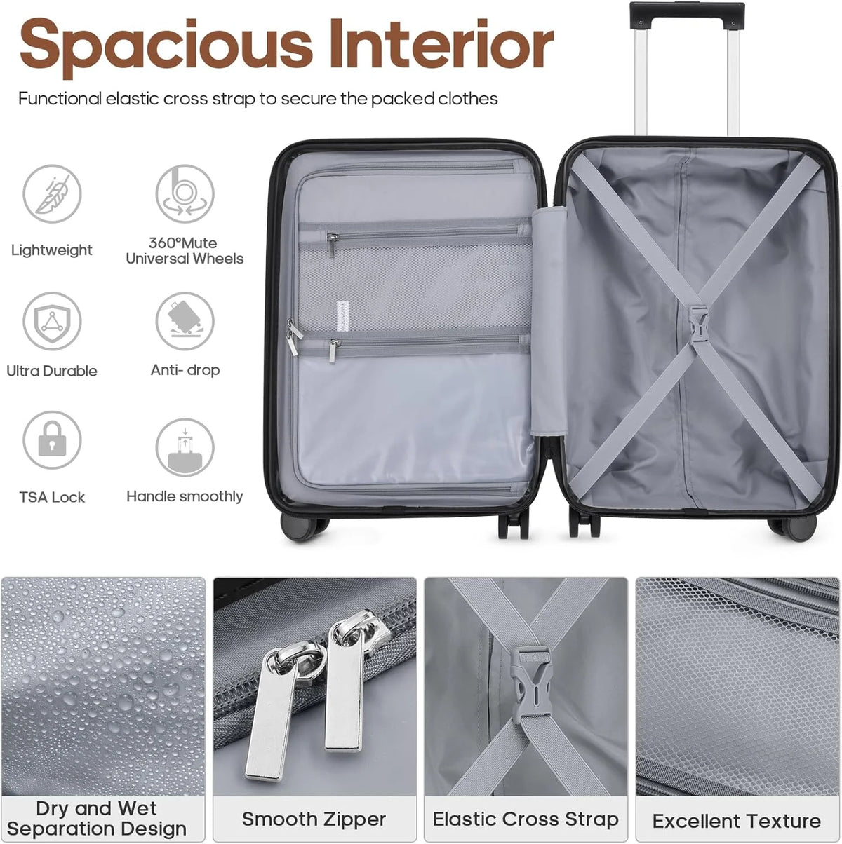 MIUSSE Luggage Sets 3 Piece, 20 in Carry on Luggage with Wheels, 100% PC Hardshell Suitcase with TSA Lock, Carry on Suitcases Airline Approved with Travel Backpack for Men Women