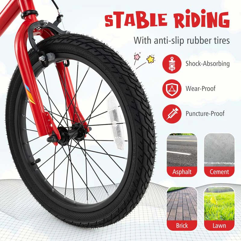 16/18 Inch LED Lighted Kids Bike with Training Wheels, Headlight, Adjustable Seat & Dual Brakes, Children Bicycle for Ages 4-8 Years