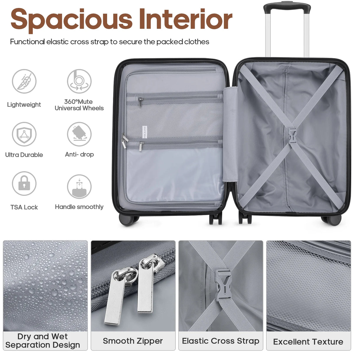 MIUSSE Luggage Sets 3 Piece, 20 in Carry on Luggage with Wheels, 100% PC Hardshell Suitcase with TSA Lock, Carry on Suitcases Airline Approved with Travel Backpack for Men Women