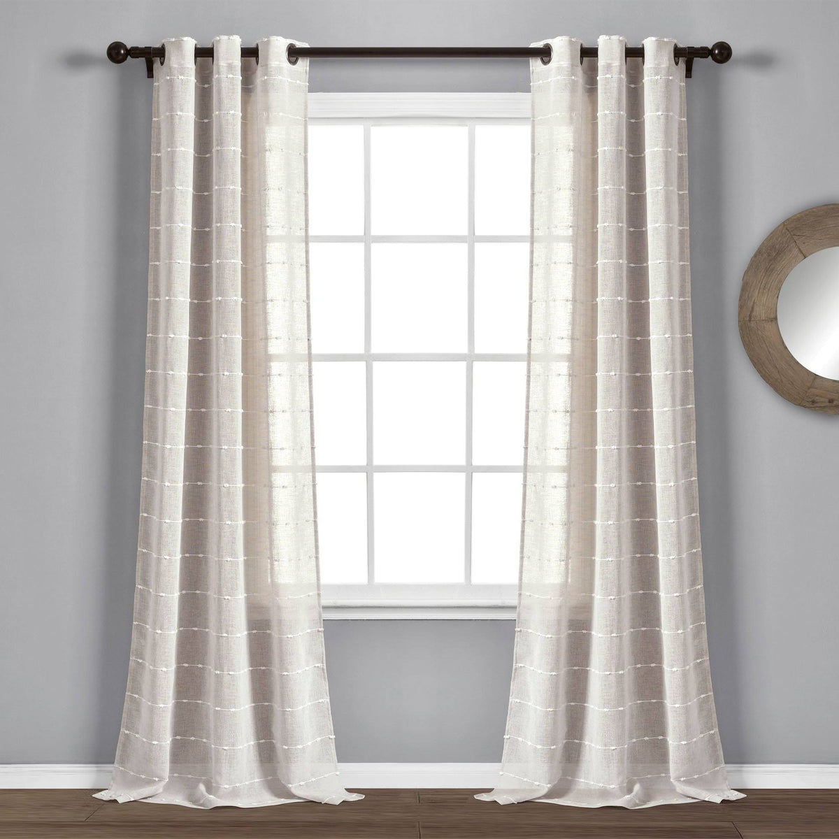 Lush Decor Beige Farmhouse Textured Grommet Sheer Window Curtain Set
