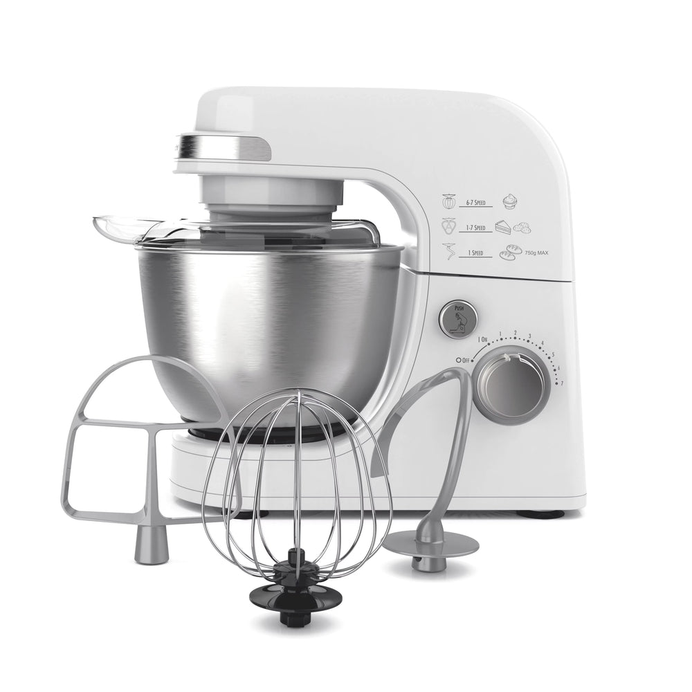 Hamilton Beach 4 Quart Stand Mixer for Kitchen, 7 Speeds, Tilt - Head, Dough Hook, Whisk & Flat Beater, White