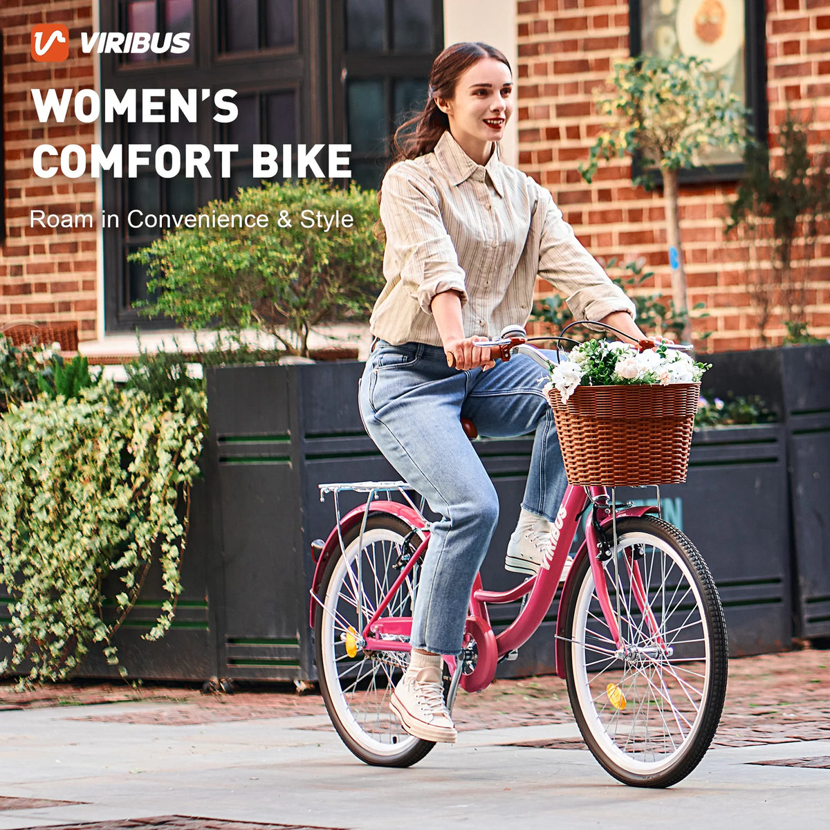 Viribus Women'S Comfort Bike 24 in Beach & City Cruiser Bicycle with Basket Rack White