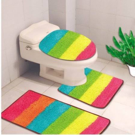 SAM2011 3PC Bathroom Set for Bathroom Rug Contour Large Mat Toilet with Lid Cover Chenille Super Sof Non Slip with Rubber Backing #6 Black, Blue