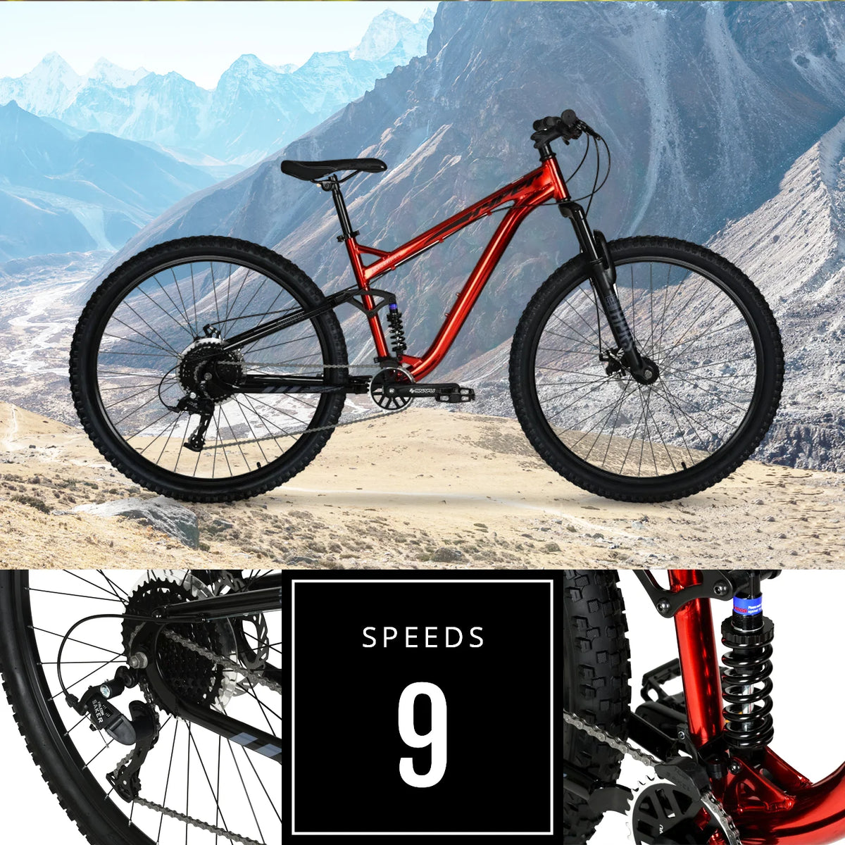29" Hyper Explorer Dual Suspension Mountain Bike, Adults Age 13+, Red