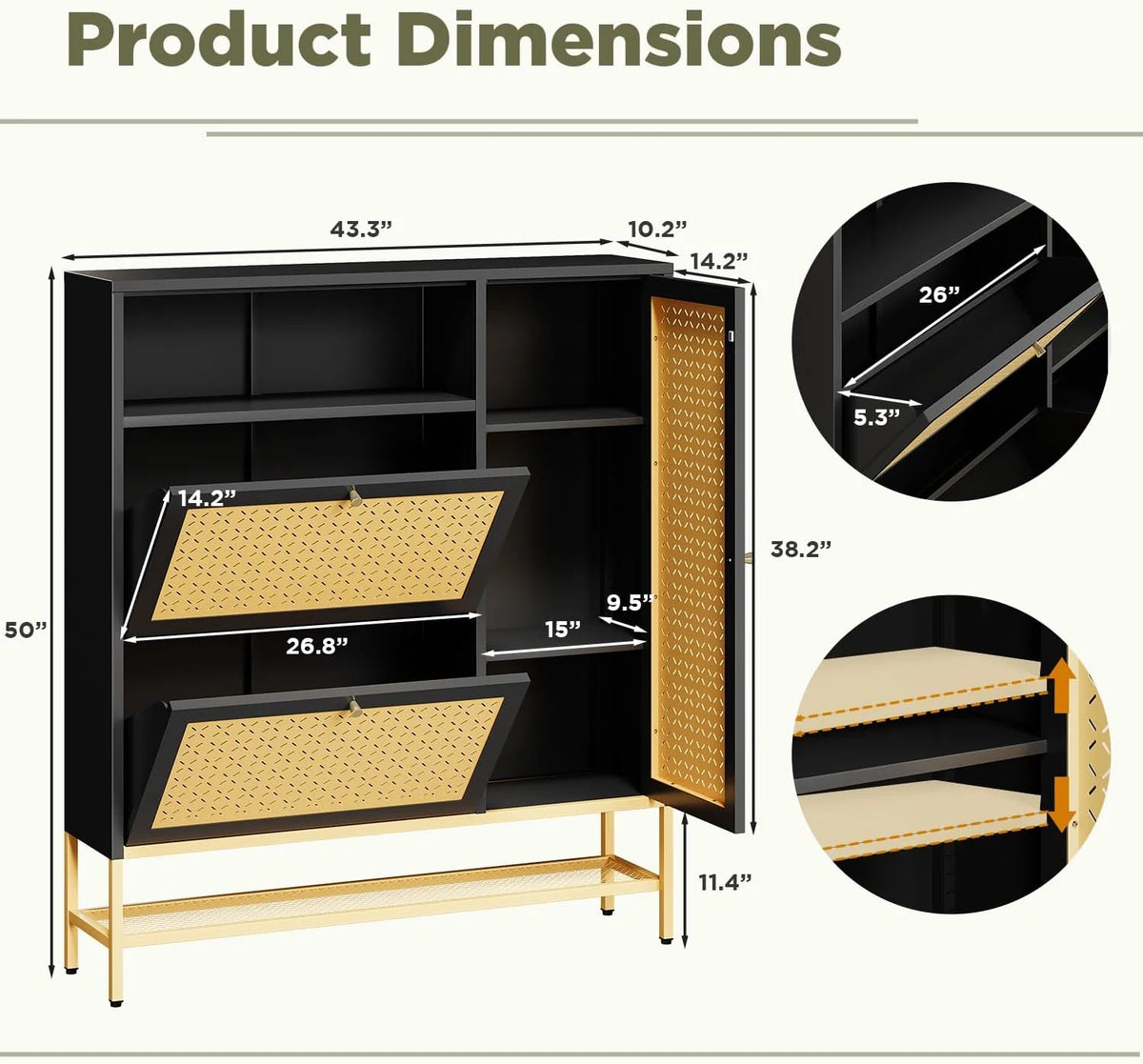 AECOJOY Shoe Storage Cabinet with 2 Flip Drawers - Hidden Shoe Organizer for Entryway, Metal Shoe Rack with Door & Open Storage