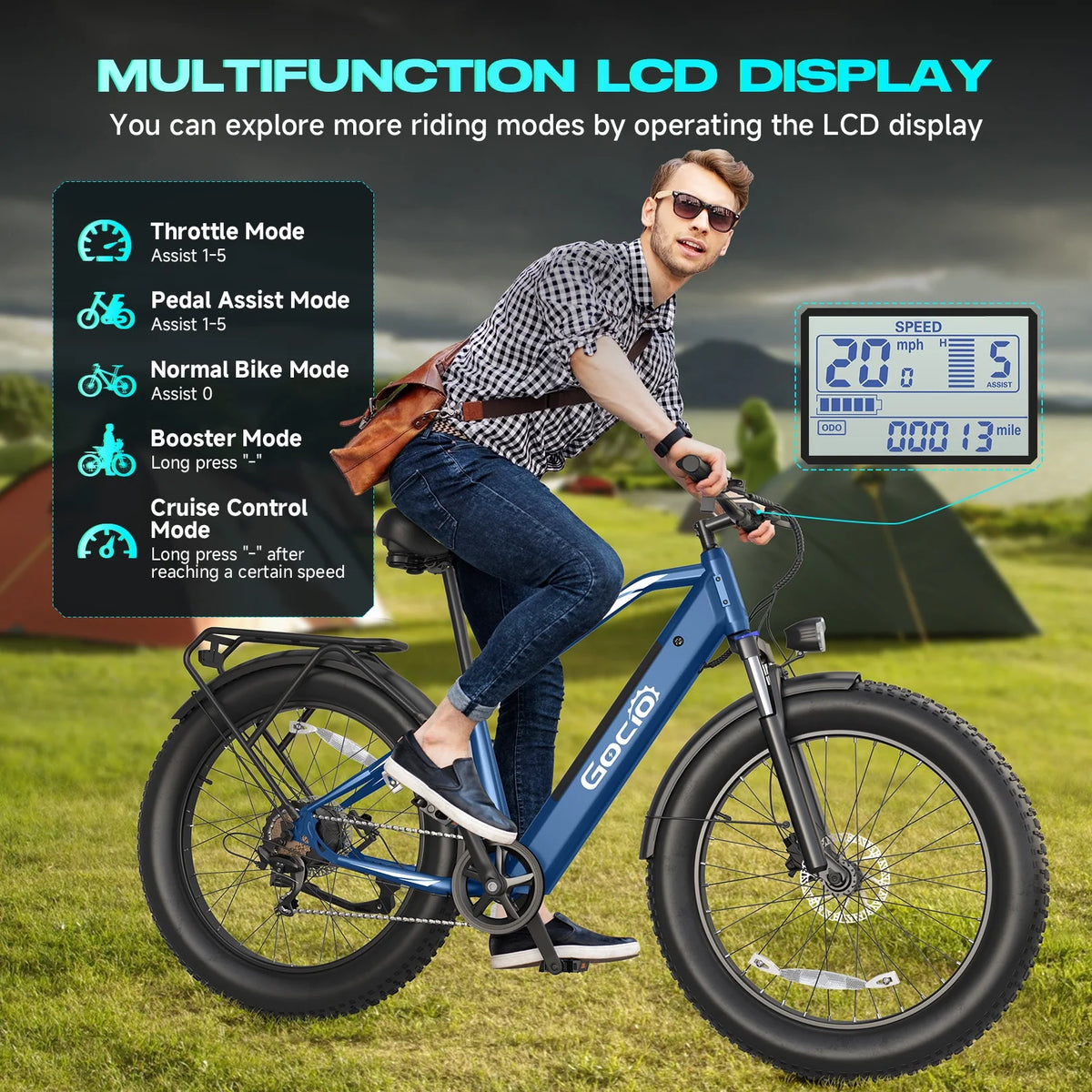 Gocio Electric Bike, 26"x4.0" Fat Tire E - Mountain Bike, Peak 1000W Motor, 28MPH 48V 15ah Battery Removable Ebike for Off Road, Sand, UL2849