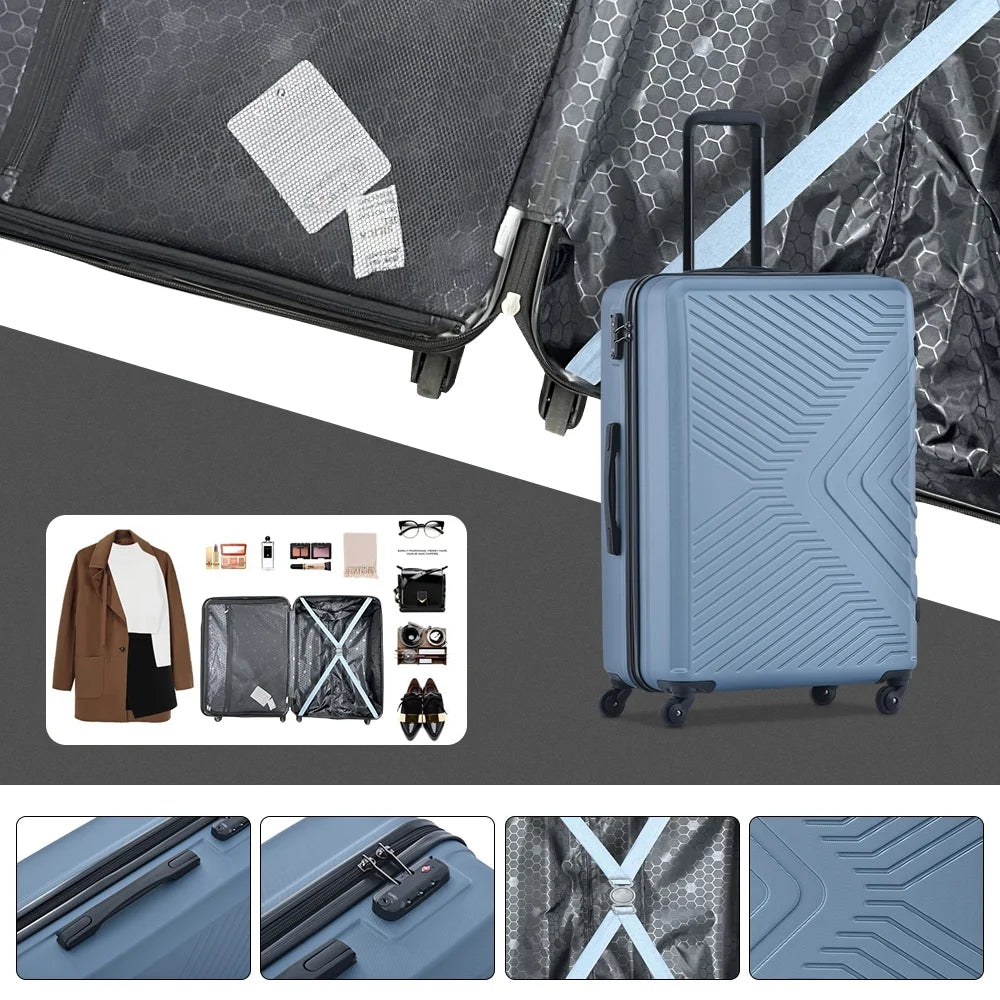 3 Piece Blue Luggage Travel Set, 20" 24" 28" Carry on Luggage with Spinner Wheels, Lightweight Hard Case Luggage Travel Suitcase Christmas Gifts for Business Trip Holiday Travel Cruise