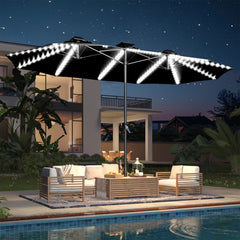 AECOJOY 15ft Patio Double-Sided Umbrella, 156 PCS Solar LED Light Outdoor Large Umbrella, Black