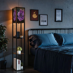 Floor Lamp with Shelves Corner Display Bookshelf Lamp for Living Room and Bedroom Purple Purple Wall Decor Purple Flower LED Modern Shelf Floor Lamp 3 Color Temperature
