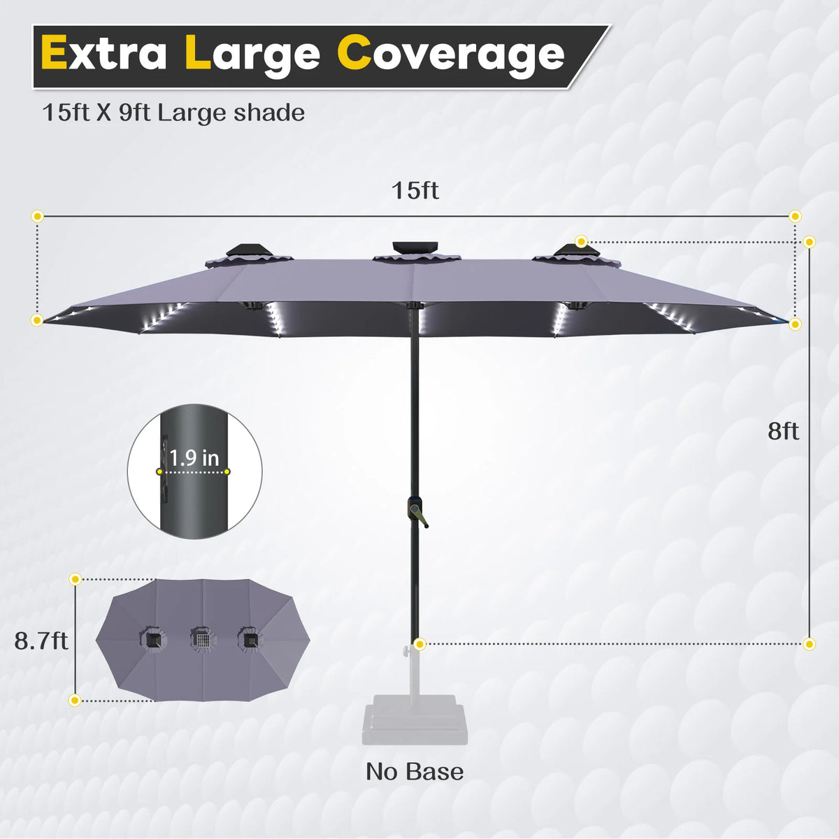 AECOJOY 15ft Patio Double-Sided Umbrella, 156 PCS Solar LED Light Outdoor Large Umbrella, Dark Grey