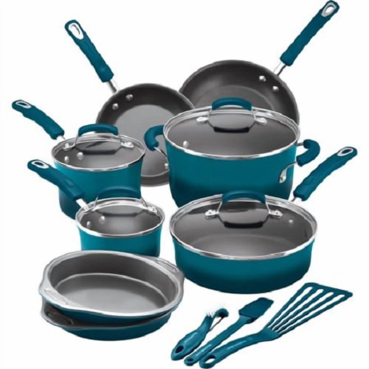Rachael Ray 15 - Piece Nonstick Pots and Pans Set/Cookware Set, Marine Blue