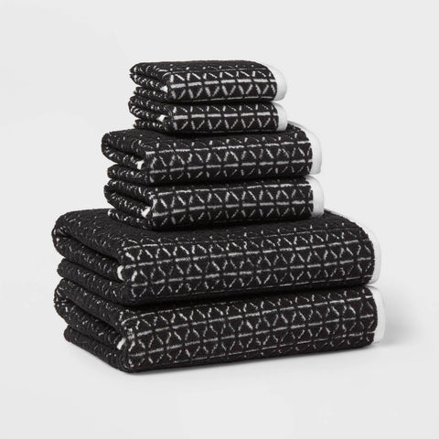 New - 6pc Boho Bath Towels and Washcloths Set Black - Threshold