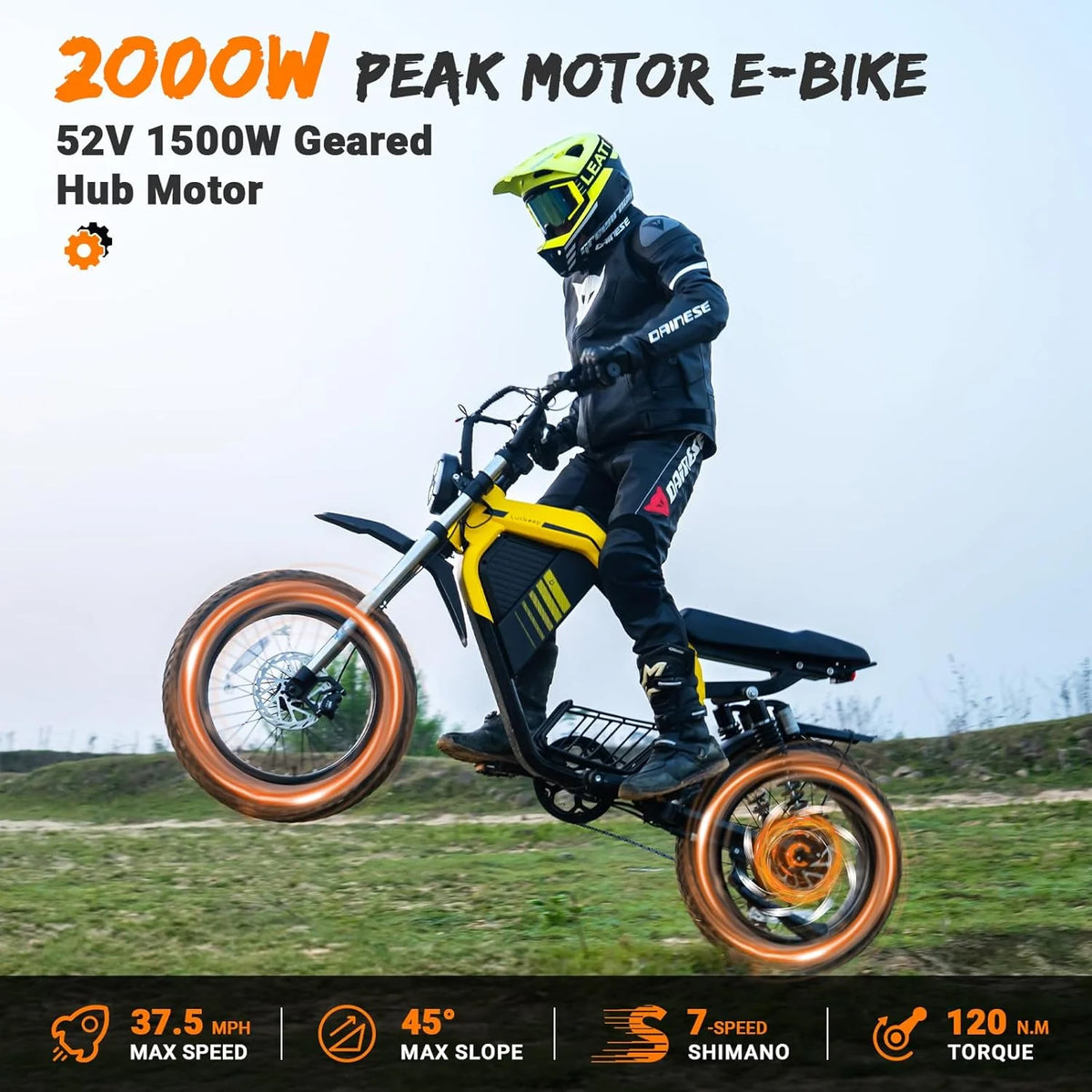 Luckeep M5 Electric Bike for Adults/Teen, 1500W Peak Motor, Max 32MPH, 48V 15AH Battery, Max 60 Miles Electric Motorcycle for Mountains, 20" Fat Tire Electric Dirt Bike, Sand, Road, Full Suspension
