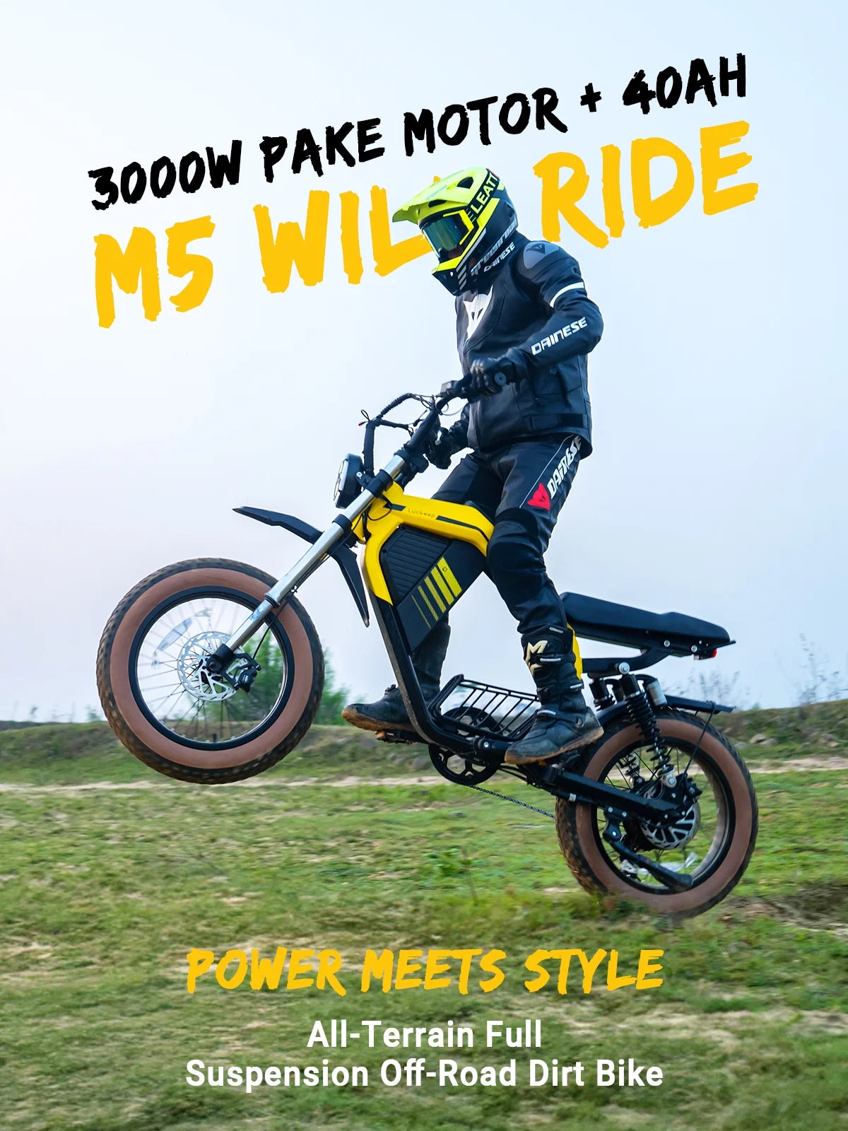 Luckeep M5 Electric Bike for Adults/Teen, 1500W Peak Motor, Max 32MPH, 48V 15AH Battery, Max 60 Miles Electric Motorcycle for Mountains, 20" Fat Tire Electric Dirt Bike, Sand, Road, Full Suspension