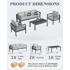 AECOJOY Aluminum Patio Furniture Set, 4 Pieces Outdoor Sectional Sofa Set, Light Gray