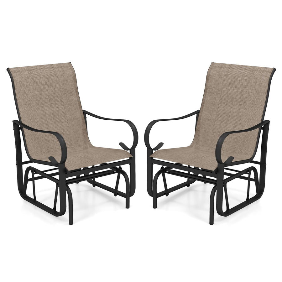 Tangkula Outdoor Glider Chairs Set of 2/4 with High Backrest Breathable Mesh Fabric and Metal Frame