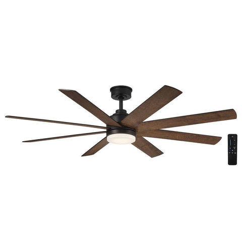 Home Decorators Collection YG908A-MBK+V8 Celene 62 in. Integrated CCT LED Indoor/Outdoor Matte Black Ceiling Fan with Whiskey Barrel Blades and Remote
