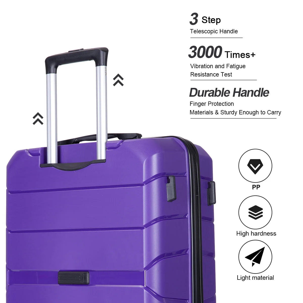 Travelhouse 3 Piece Luggage Set Hardshell Lightweight Suitcase with TSA Lock Spinner Wheels.(Purple)