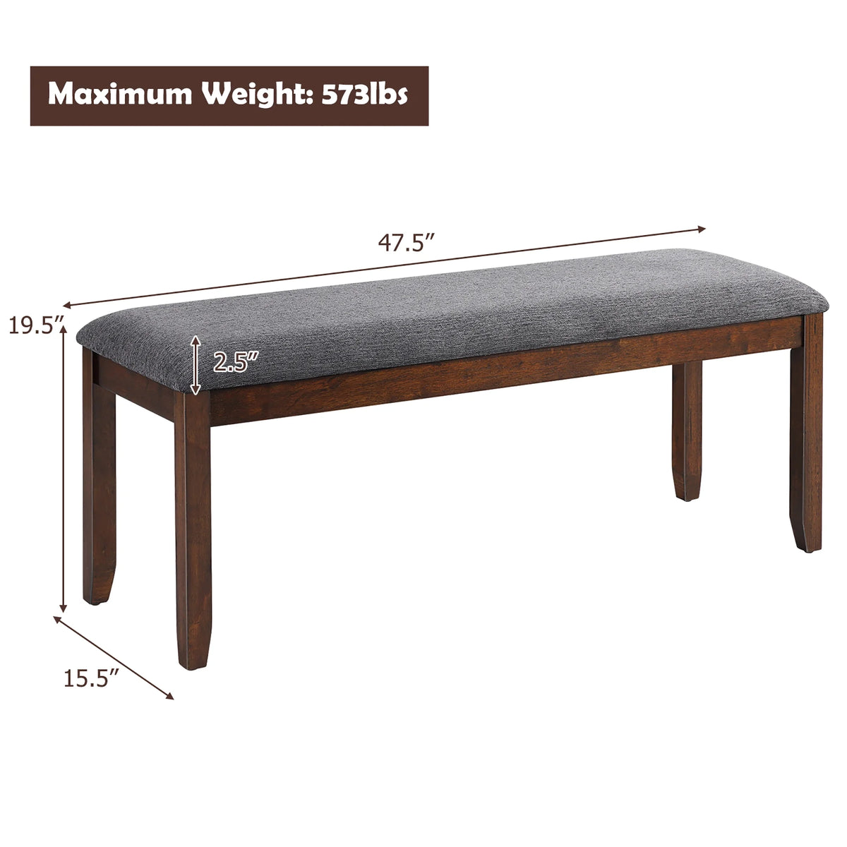 Costway Dining Bench Upholstered Entryway Bench Footstool Kitchen W/ Wood Legs