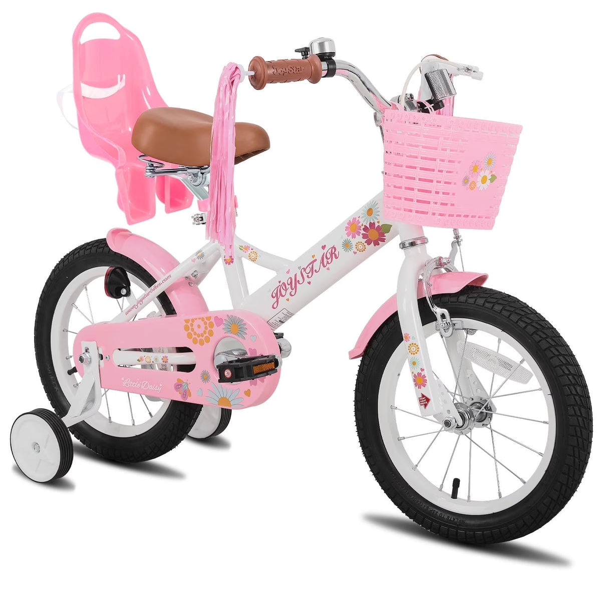 JOYSTAR Little Daisy 14 in Kids Bike for 3 4 5 Years Girls with Handbrake Children Princess Bicycle with Training Wheels Basket Streamer Toddler Cycle Bikes Blue