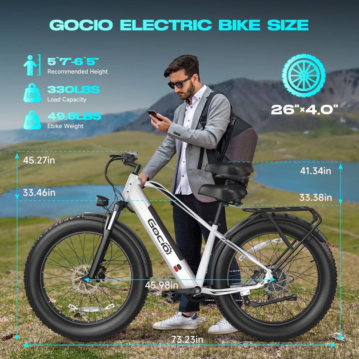 Gocio Electric Bike, 26"x4.0" Fat Tire E - Mountain Bike, Peak 1000W Motor, 28MPH 48V 15ah Battery Removable Ebike for Off Road, Sand, UL2849