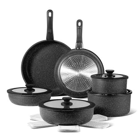 Carote 17pcs Nonstick Cookware Set with Detachable Handle, Induction Kitchen Sets Non Stick, Removable Handle, RV Oven Safe, Black