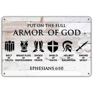Qiongqi Funny Put On The Full Armor of God Metal Tin Sign Wall Decor, Farmhouse Rustic Christian Sign for Home Decor Gifts