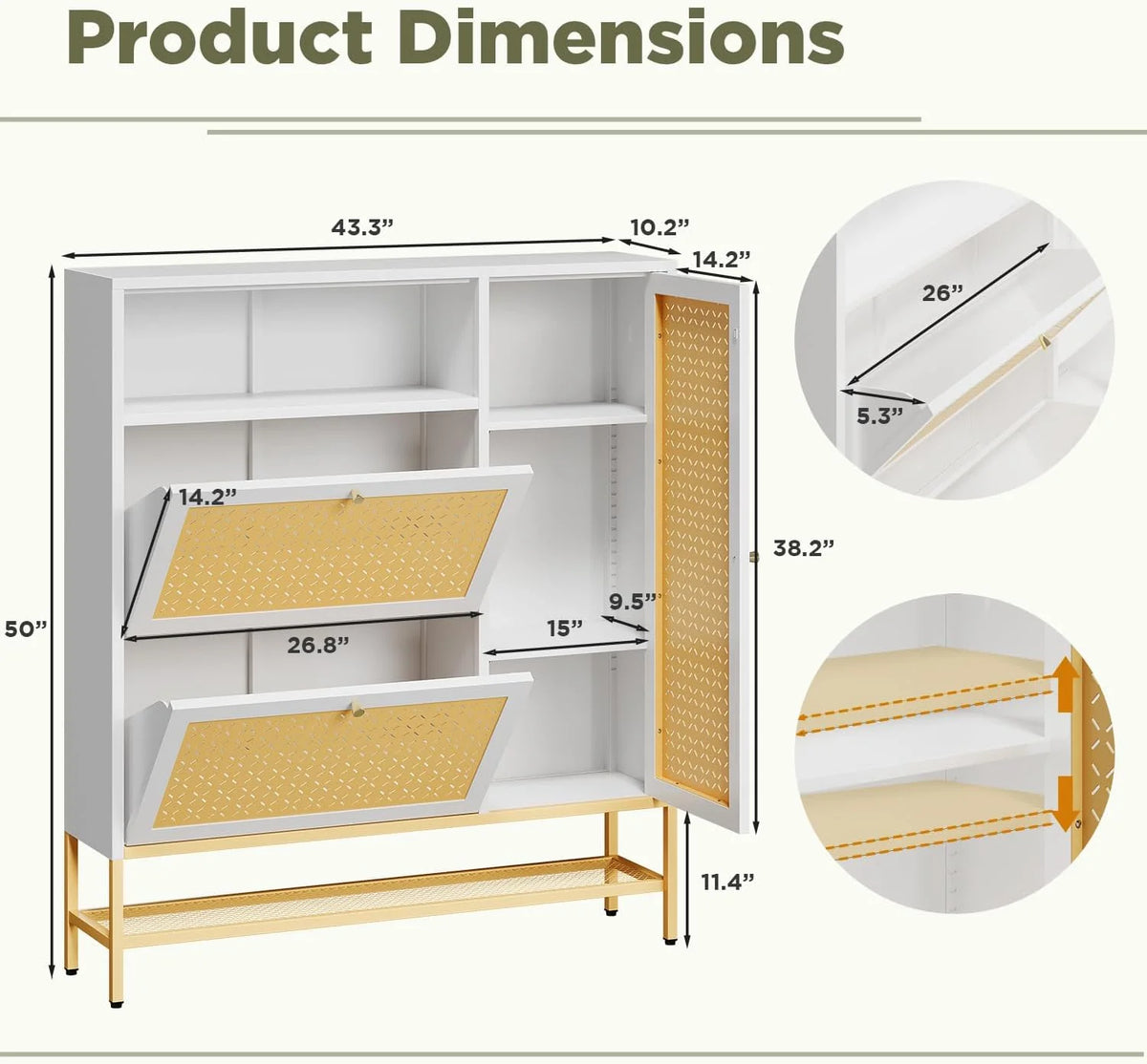 AECOJOY Shoe Storage Cabinet with 2 Flip Drawers - Hidden Shoe Organizer for Entryway, Metal Shoe Rack with Door & Open Storage