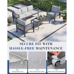 AECOJOY Aluminum Patio Furniture Set, 4 Pieces Outdoor Sectional Sofa Set, Light Gray