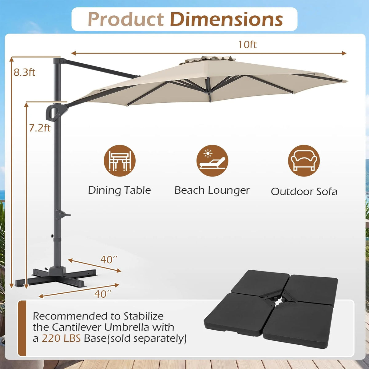 Tangkula 10ft Patio Umbrella with Aluminum Pole