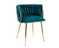 Guyou Velvet Dining Chair Set of 2, Modern Upholstered Accent Side Chair with Woven Back and Metal Legs, Vanity Chair Kitchen Chair for Living Room Dining Room Bedroom, Teal Green