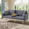 Aukfa 75" Square Arm Futon Convertible Sofa Bed for Home Office, 2 Cup Holders, Linen, Dark Gray
