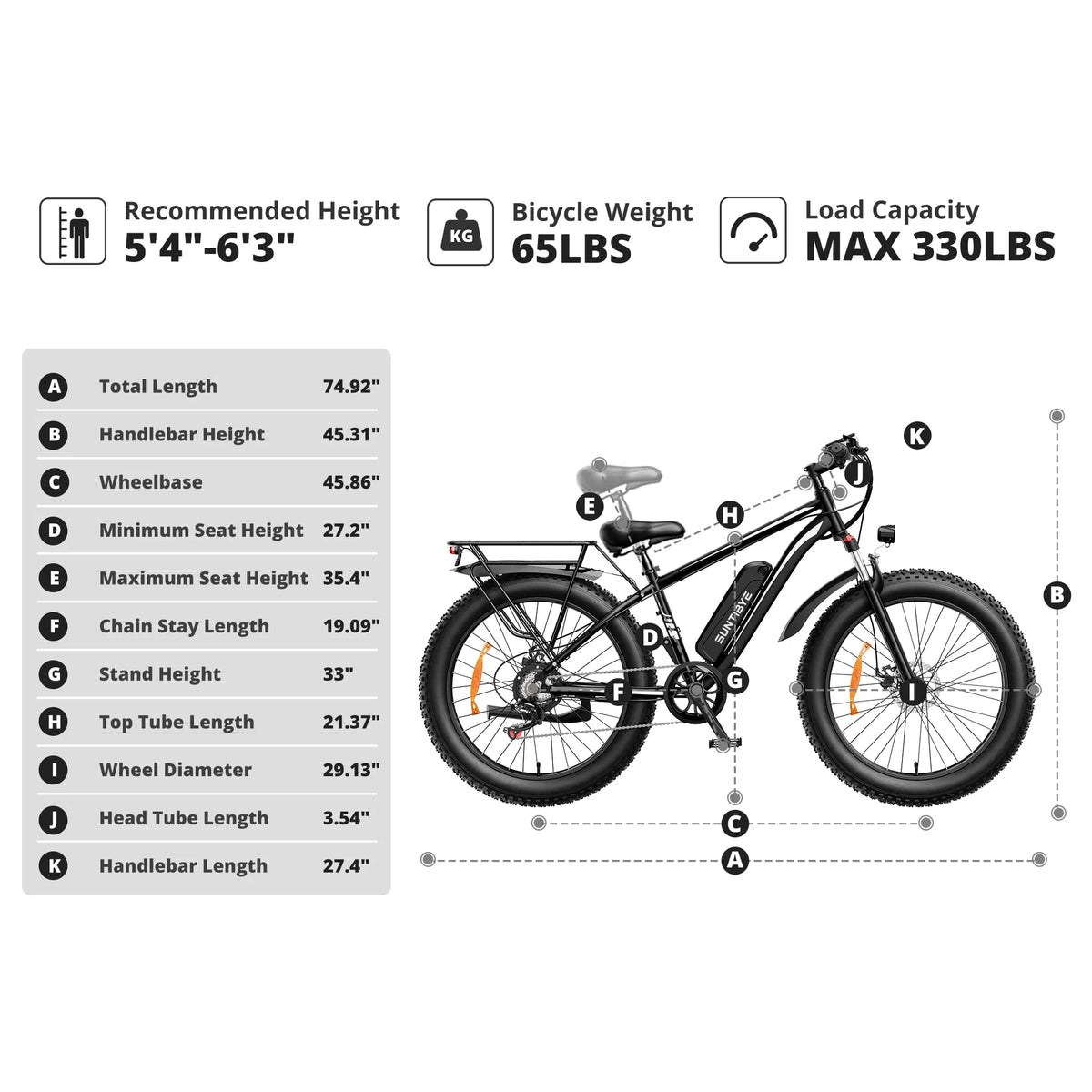 SUNTIBYE EB26 26" Fat Tire E Bike for Adults Set of 2, 1500W Electric Mountain Bikes, 28MPH Off - Road Ebike, 48V 15ah UL2849, Black