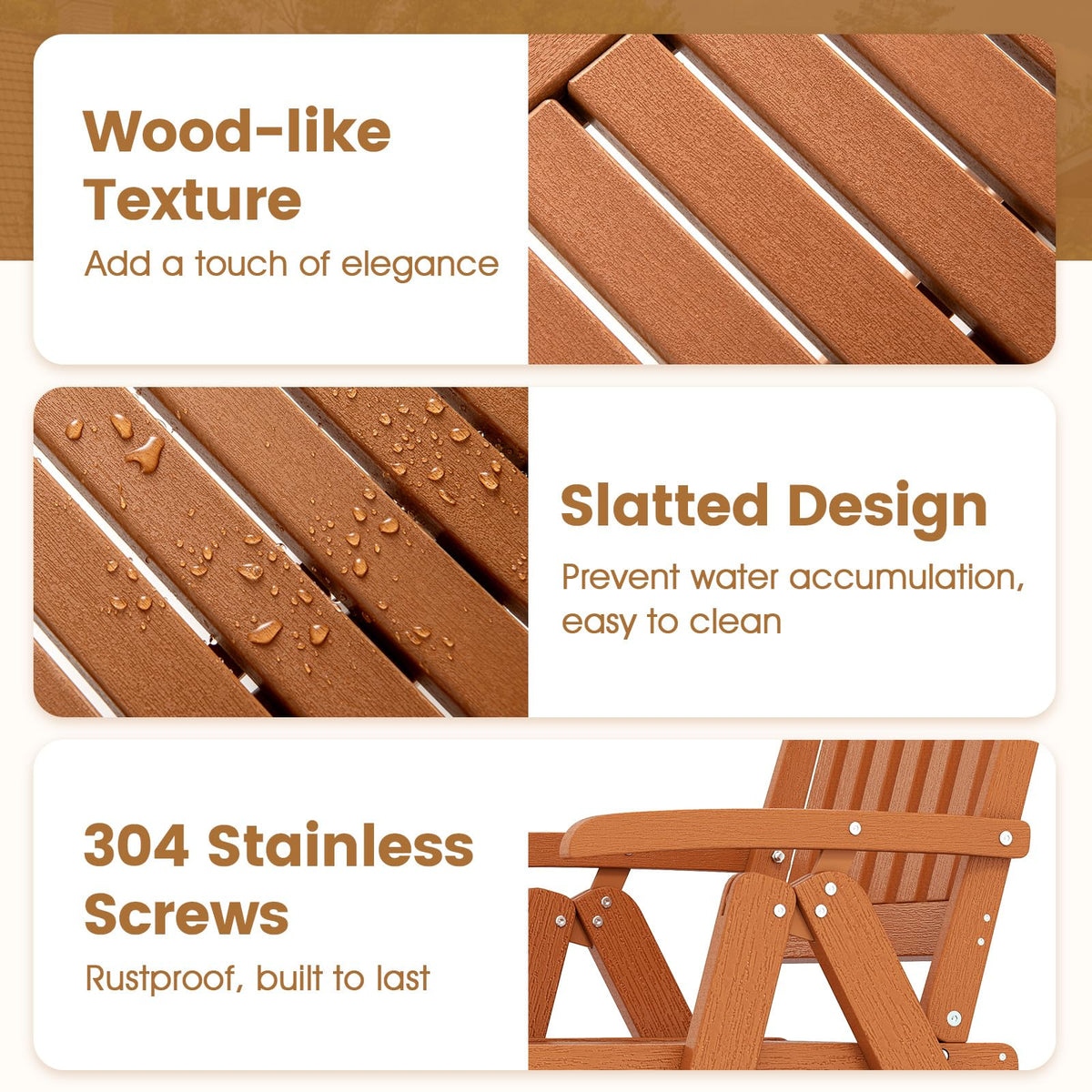 Tangkula Foldable Patio Chair All-Weather HDPE Outdoor Dining Chair with Armrest